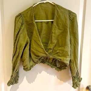 Brand new long sleeve crop top with plunging neckline